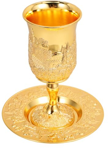 Toyvian Copa De Kidush con Platillo Dorado para Pésaj y Shabat, Juego De 1 Copa De Vino Judaica, Diseño Tradicional, Material Resistente, Uso Festividades Religiosas y Ceremonias, Set Especial