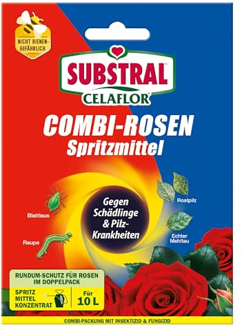 Substral Celaflor Combi-Rosen Konzentrat 15ml + 2x4ml Insektizid/Fungizid | Gegen saugende und beißende Schädlinge | Bekämpfung von Mehltau Rosenrost und Sternrußtau | Rundumschutz für Rosen