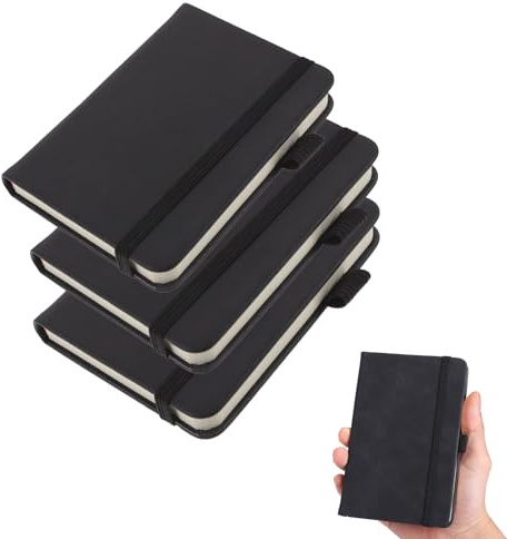 3 Stück Notizbuch A7,Notizbuch A7 Liniert Hardcover,Klein Notizblock Liniert,Mini Notizblock mit Gummiband Lesezeichen,Hardcover Notizblock A7 für Lernen, Büro,Tägliche Aufzeichnungen (Schwarz)