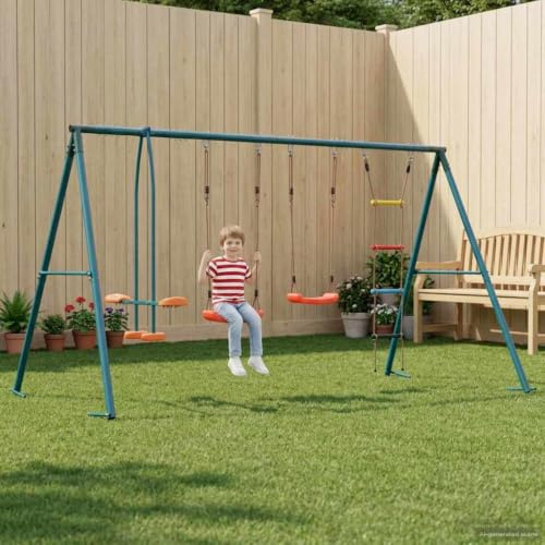LoogCape Juego de columpio multicolor para exteriores, 330 x 185 x 185 cm, de acero y polietileno, para jardín, niños, niños, parque infantil, resistente a la intemperie, con asiento ajustable y marco