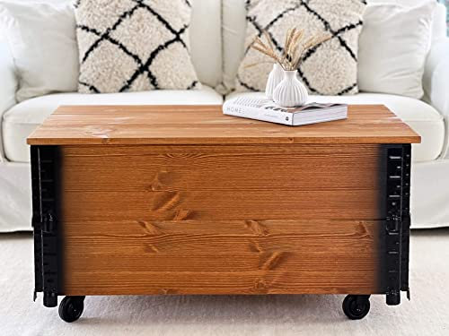 Uncle Joe´s Couchtisch XL hell Truhentisch Truhe im Vintage Shabby chic Style aus Massiv-Holz in braun mit Stauraum und Deckel Holzkiste Beistelltisch Landhaus Wohnzimmertisch Holztisch nussbaum