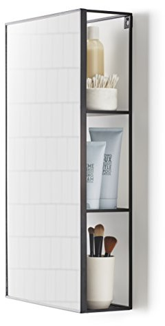 Umbra Cubiko 24x12 Rectangular Black Metal Bathroom Mirror Storage Cabinet with 3 Shelves