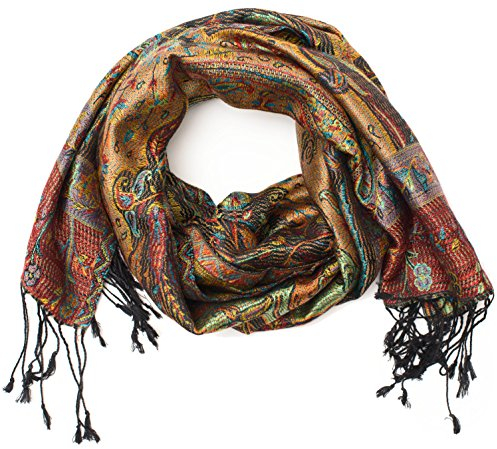 ufash Pashmina 100% Seidenschal aus Indien für Damen & Herren, Paisley Muster, 160 x 35 cm - Schal aus reiner Seide, Violett 2