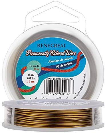 BENECREAT 18Gauge (1.0mm) Anlaufbeständiger antiker Bronzedraht, Schmuckherstellung Kupferdraht, 10M/11Yard