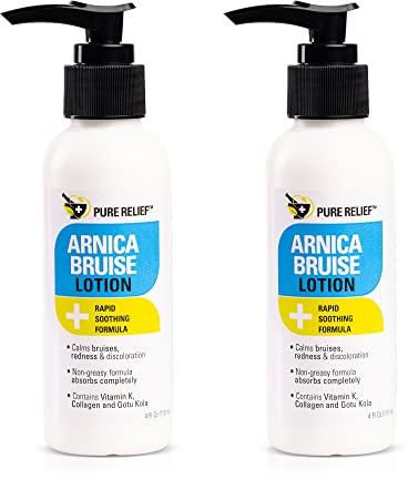 Pure Relief Arnica Bruise Relief Lotion for Bruising, Swelling, & Discoloration On Skin, Natural Skin Care Arnica Bruise Homeopathic Topical Bruise Cream W/Aloe Vera & Collagen, 4 Fl Oz (Pack of 2)