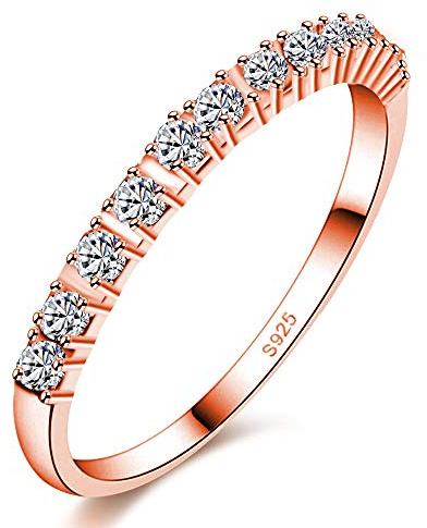 Uloveido Women's Platinum/Rose Gold Plated 2mm Round Cubic Zirconia Stackable Eternity Band Ring J029