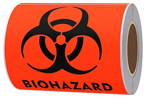 Hylabelest Biohazard Warning Labels 4x4 inch Fluorescent Red Orange Hazardous Stickers for Biological Hazard