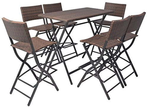 Tidyard Zusammengeklappt Gartenbar Klappbar Bar-Set Garten-Essgruppe 7-TLG.Outdoor Essgruppe gartenmBel Mit 1Klapptisch und 6 Klappstühle,Barstuhl Tresenhocker Klappstuhl,Einfacher Zusammenbau