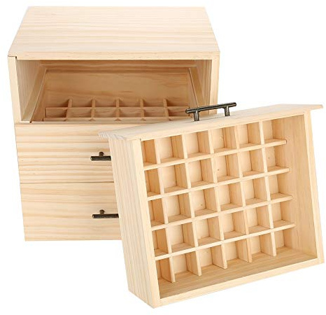 Wakects Ätherisches Öl Organisator, 90 Slots Aufbewahrungsbox für ätherische Öle, Holz Organizer für Aromatherapie und Duftöle, für Reisen, Aufbewahrung, ätherisches Öl mit 3 Ebenen