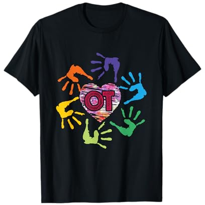 Occupational Therapist - OT Hands - DressedForDuty Cute OT Hands Camiseta Unisex para Profesionales de la Salud (Terapistas Ocupacionales) Manga Larga T-Shirt Negro, Multicolor Talla S