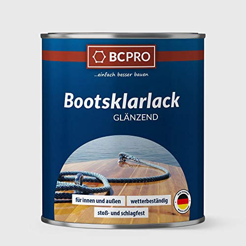 BCPRO Bootsklarlack, farblos PU-verstärkt, glänzender Klarlack, 750ml, Holzlack, Bootslack, Bootsfarbe, für Boot Parkett Treppen Theken Gartenmöbel, wasserfest, hochelastisch, extrem belastbar