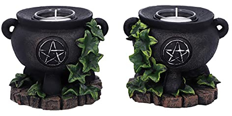 Nemesis Now Kerzenhalter, Efeu-Kessel, 11 cm, Schwarz, 2 Stück