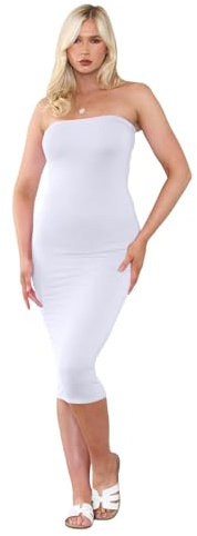 Hamishkane damer bröst tub enkel bandeau axelbandslös stretch penna lång bodycon midi-klänning, Vitt, 32/34 SE