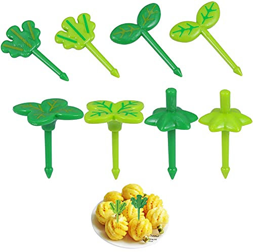 Fruit Toothpick Mini Leaves Plastic Fruit Fork Decorative Salad Toothpick Cake Picks (8pcs, Leaves)