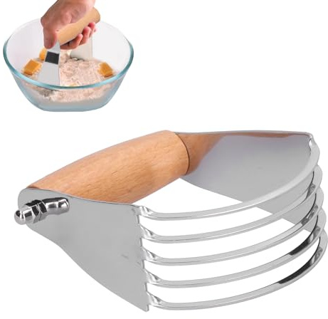 BORDSTRACT Dough Blender, Stainless Steel Pastry Cutter with Heavy Duty Blades and with Comfortable Handle, Professional Pastry Blender for Baking(Wood)