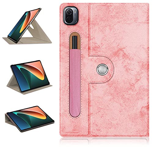 TOPCASE Custodia per Xiaomi Mi Pad 5/Mi Pad 5 Pro 11 pollici Tablet 2021 Release, morbido TPU può ruotare a 360°, con portapenne e funzione leggio, rosa