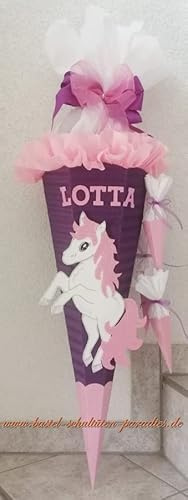 Schultüten Bastelset Einhorn Pony lila-rosa-weiß-Glitter mit 3 kleinen Tüten zum Anhängen MaterialType 3D Wellpappe-Rohling