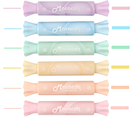 CHOSCH Textmarker in Süßigkeitenform, Keilspitze, auf Wasserbasis, schnell trocknend und reibungslos, 6 Macaron-Farben (Candy Textmarker)