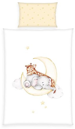 Herding Baby Best Flanell-Bettwäsche Sleeping on the moon, MADE IN GREEN by OEKO TEX, Kopfkissenbezug 40 x 60 cm mit Hoteleinschlag, Bettbezug 100 x 135 cm mit Reißverschluss, Baumwolle, Flanell