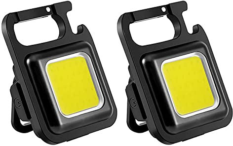 Mini Lampe de Travail LED, Asudaro 2Pcs Projecteur LED Rechargeable Portable Petites Porte-clés Lampes Lampe de Poche COB 4 Modes de Lampe pour Camping,Pêche,Urgence,Réparation