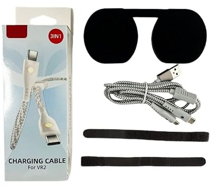 BeisDirect 2 en1 Tipo-C Cable de carga para PS VR2 Cable de carga de la manija con VR lente cubierta protectora tapas de lentes lavables cubierta a prueba de polvo