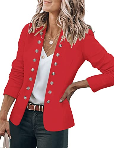 Roskiky - Chaqueta para mujer, cardigan, chaqueta de ocio y negocios, con bolsillos, botones decorativos en la parte delantera, rojo, XL