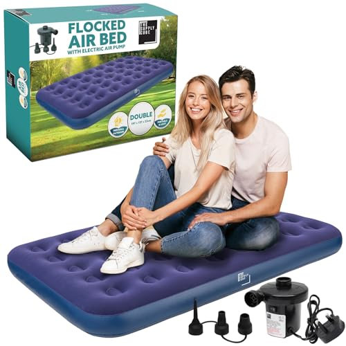 Supply Cube Double Air Bed – Waterproof & Durable Inflatable Mattress for All-Night Comfort – Versatile Camping Bed & Air Mattress for Home or Outdoors – Double Airbed with AC Electric Pump
