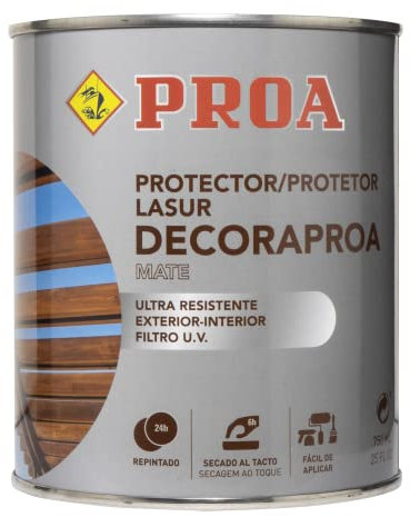 Lasur protector para madera exterior. Roble. 750 ML. Cuida y protege la madera con acabado natural. Mate. Proa.