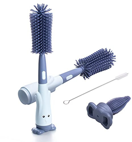 Alyvisun Kit 3 in 1 Scovolino Biberon in Silicone Con Spazzola per Capezzoli e Cannucce - Non Graffiante, Conservazione Verticale