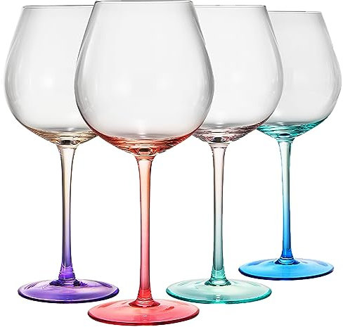 Copas de vino de cristal de dos tonos sopladas a mano, juego de 4, copas en forma de globo, azul, morado, rosa, color degradado vibrante único para cócteles y vino, copa de vidrio vintage (22 onzas)