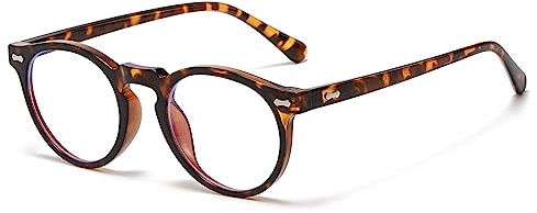 LJCZKA Kleine Retro Runde Polarisierte Sonnenbrille für Damen Herren Vintage Polarisierte Sonnenbrille Klassische Trendige Farbtöne UV400 Schutz, Leopardenmuster, transparent, 48-16-140