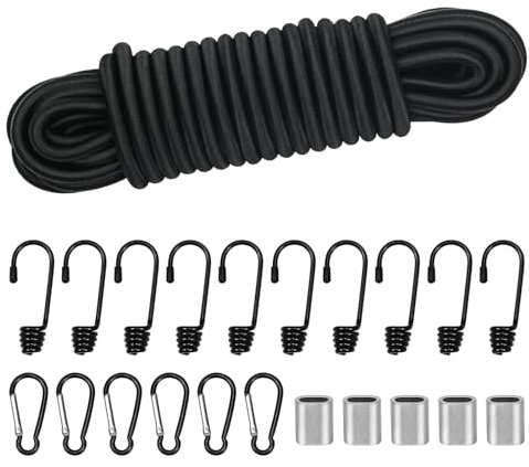 10m De Cuerda Elástica Segura, 8mm Cuerdas Elásticas Y Fijaciones,10 De Ganchos Elásticos, 10 Ganchos De Plástico para Cuerda Elástica,10 Cierres Elásticos De Plástico Lonas, Portaequipajes (8mm)