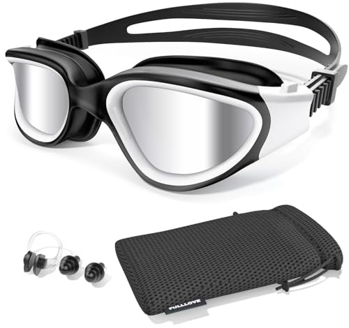 FullLove Schwimmbrille Herren Damen, Zehnfach Lang Anhaltende Antibeschlag Schwimmbrille für Erwachsene Männer Frauen, Kein Auslaufen mit Nasenklammer Ohrstöpseln