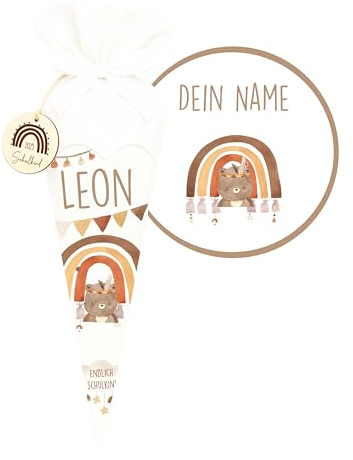Kidsmood Regenbogen Schultüte personalisiert mit Namen – DIY Zuckertüte inkl. Stoff & Schulkind-Schild für Einschulung 2026 mit verträumtem Regenbogen – Geschenk Mädchen