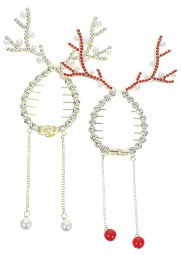 FRCOLOR 2stücke Weihnachts Haarklammern Rentier Haarclips Metall Haarspangen Für Frauen Festliche Ponytail Dutt Clips Rot Und Weiß Für Besondere Anlässe