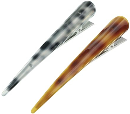 VOCOSTE 2 pezzi di clip per capelli a becco di anatra in metallo lunghe, 5.31x0.83, grigio, giallo | Dimensioni: 13.5X2.1X3Cm. Fissa Saldamente. Per Capelli Lunghi, Corti, Ondulati, Fini. Uso Quotidiano, Trucco, Yoga, Festa.