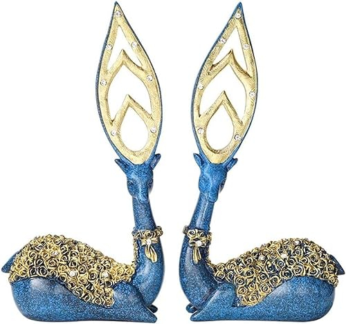 MIFANI Deko-Statue, 2 Stück, Statue, Skulptur, Tischdekoration, Dekoration, Geschenk, Kunsthandwerk, handbemaltes Polyresin, Heimdekoration, Klavierzimmer, Kunsthandwerk, Geschenke – Blauer Hirsch