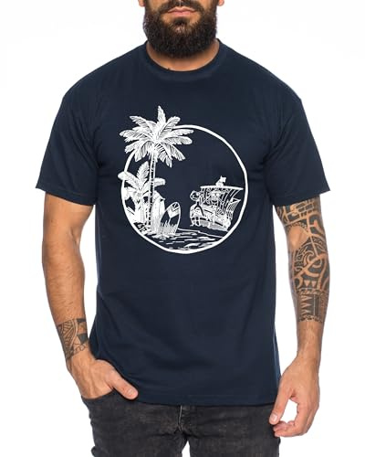 Merry Palm - Herren T-Shirt Straw Hat Luffy Zoro One Monkey D. Pirat Ace Piece Goku Anime Ruffy, Größe:S, Farbe:Dunkelblau