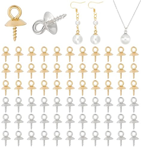 UNICRAFTALE 80 Pz 2 Colori Tazze In Acciaio Inossidabile Perle Peg Bails Pin Pendenti 10.5x6mm Eye Pin Bail S Vite Eye Pins Chiusure Ganci Viti Ad Occhio per Perline Mezze Forate Ciondoli