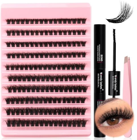 Kit Extension Ciglia 200PCS Clusters Lashes Kit D Curl 0,07 80D 8-16mm Ciglia Finte Individuali Fluffy Effetto 3D Cluster Eyelash con Lash Bond e Seal for DIY Lashes(Effetto 3D-80D)