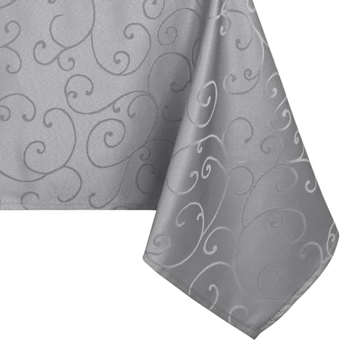 smiry Tischdecke Abwaschbar Ornamente Rechteckig 130 x 160 cm Tischtuch Damast Tafeldecke Kratzfest aus Polyester Pflegeleicht für Küche, Party - Grau