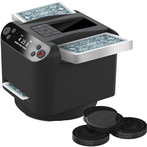 STMKB Wiederaufladbarer Kartenmischautomat, 2-in-1-Kartenhändler Und Mischer, Um 360° Drehbarer Kartenhandelsautomat Mit 4 Kabellosen Dealer-Tasten, OLED-LCD-Display, Mehreren Kartenhandelsmodi
