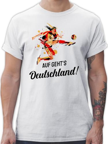 T-Shirt Herren - Fußball EM WM - Auf gehts Deutschland Germany - 5XL - Weiß - Fussball Shirt männer Europameisterschaft Tshirt fu Ball Trikot em- Fanartikel t-Shirts fussballtrikot em24 Shirts
