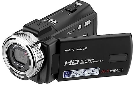 MZZYG Cámara de Video Cámara de Video Digital 1080P 30MP HD 16X Zoom Videocámara de grabación portátil Videocámara con Pantalla LCD de 3 Pulgadas(V12 Camcorder)