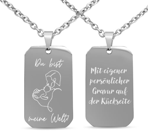 Hanessa Personalisierte Dog Tag Kette Gravur in silber - Für den besten Papa aus Edelstahl- Personalisierte Kette für den Vater Herren - Erkennungsmarke Männer Halskette Dog Tag