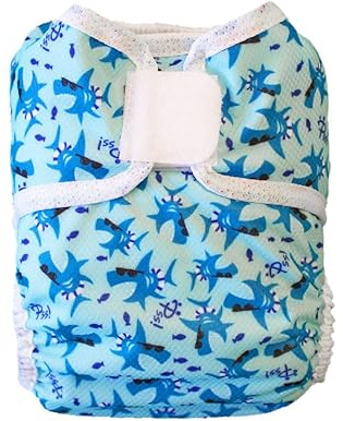 Pss! Pañal reutilizable de tela ajustable con botones, para bebés de 0 a 3 años - 4 compresas y 2 barreras de compresión - Impermeable y cómodo - 1 unidad - Modelo Glam -Squali