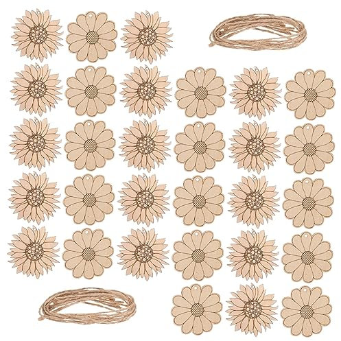 VILLCASE 30stücke Holzscheiben Für Blumenhandwerk Unvollendete Holzausschnitte Holzblumenstücke Für Diy-dekoration Garten Und Wohnraumgestaltung