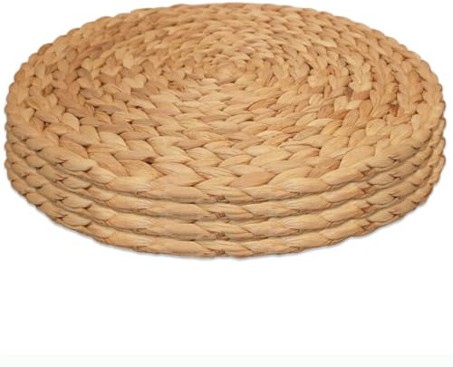 Werdast Set di 4 tovagliette rotonde intrecciate in rattan bohémien, tovagliette in giacinto d'acqua naturale intrecciato a mano, tovagliette per sala da pranzo, tavolo, cucina, matrimoni
