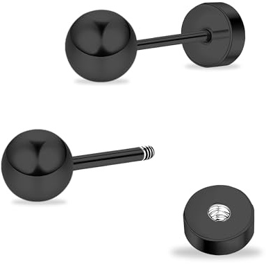 ZDE Titan Damen Ohrringe flach zurück Kugel Ohrstecker Frauen hypoallergene stecker für empfindliche Ohren 3mm-6mm flach Ohrstecker perfekt für Helix Tragus Knorpel Ohrläppchen