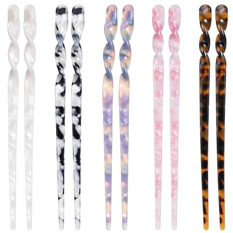 10 Stück Haarstäbchen Acetat Haarstab, Bunt Haarstäbchen Retro Haarnadeln Schildpatt Haarsticks mit Leopardenmuster Vintage Chinesische Haarnadel Haarstäbe Scheibe Langes Zubehör für Frauen Mädchen